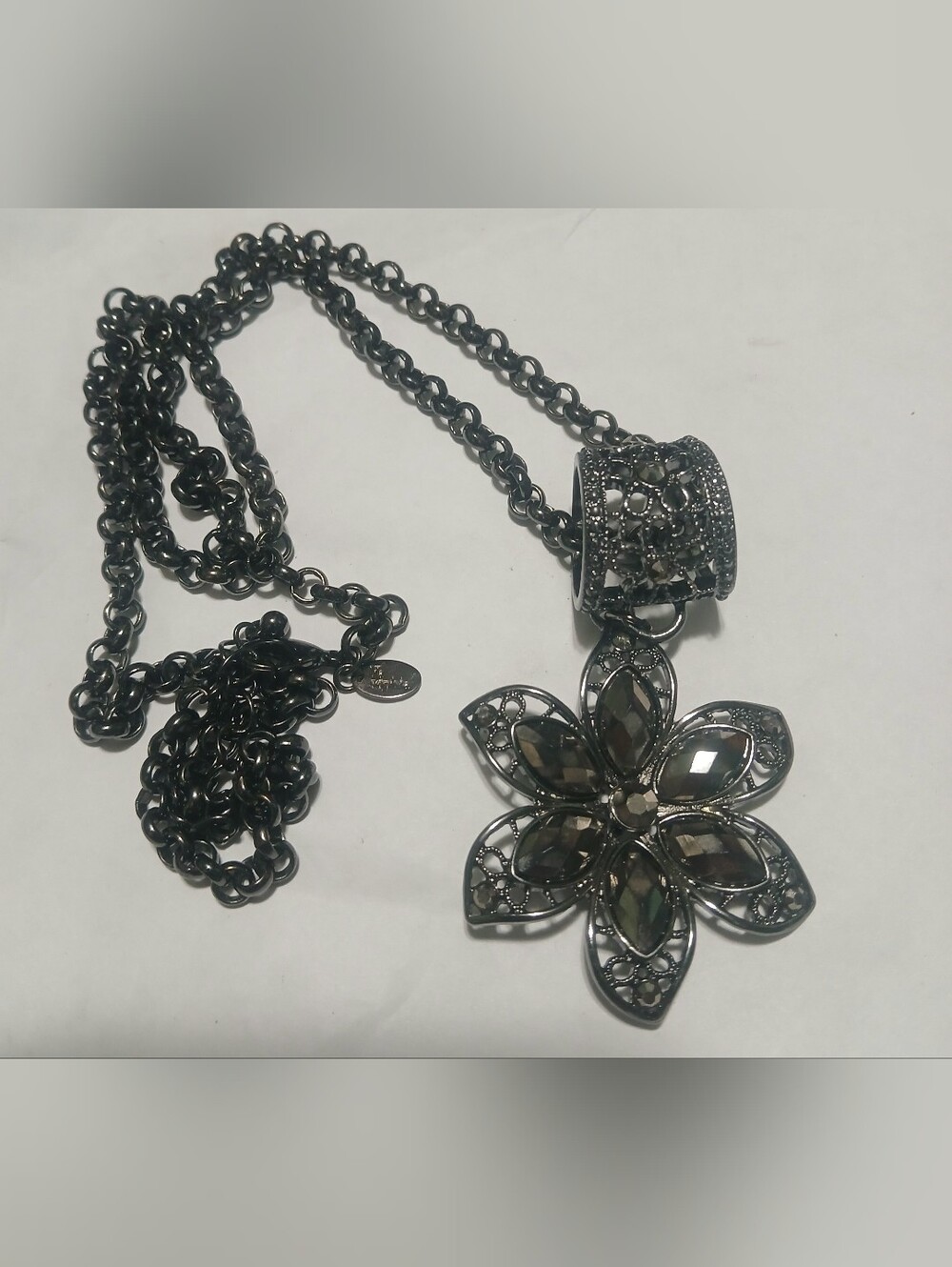 Lia Sophia Gunmetal Floral Pendant Necklace